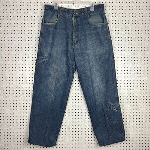 Barcode Y2K Cargo Wide Leg Denim Jeans 36x30 Stash Streetwear Skate‎ Baggy